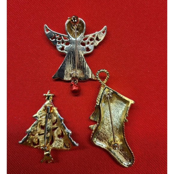 Christmas Pins/ Brooches Set of 3 Christmas Tree, Angel & Stocking Pins - Picture 6 of 12